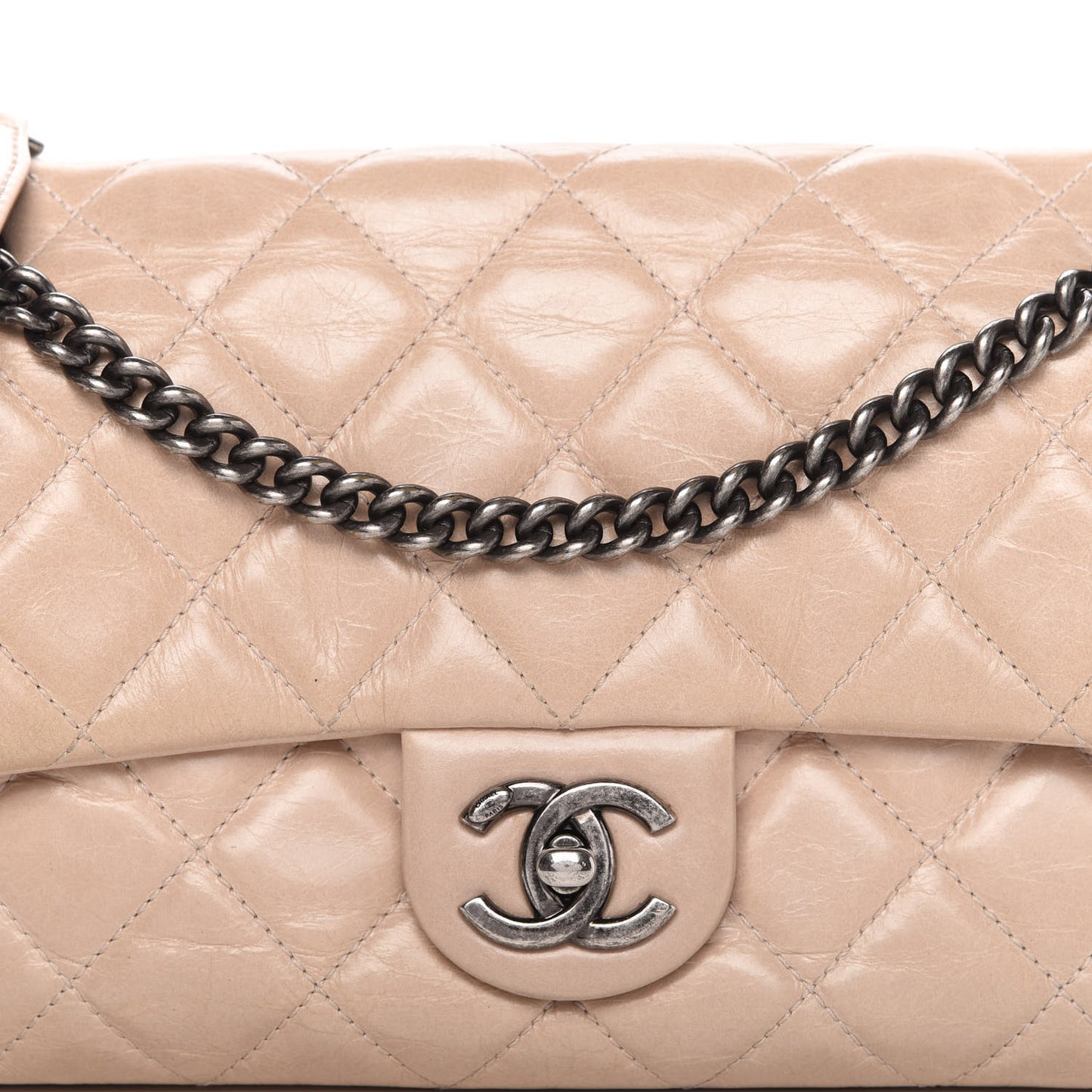 Glazed Calfskin Quilted Medium Duo Color Flap Light Pink
