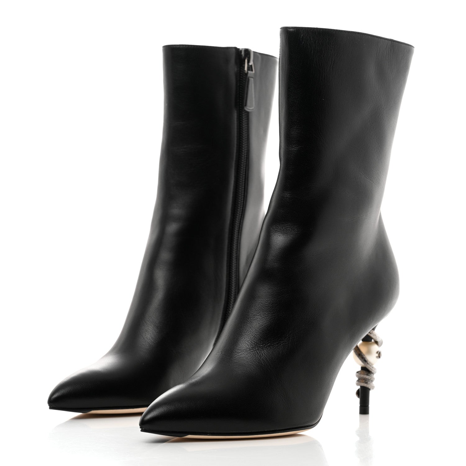 Chanel Lambskin Pearl Snake Ankle Boots 35 Black 3 of 10