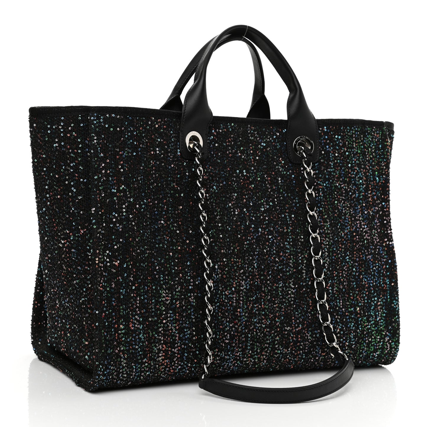 Calfskin Sequin Medium Deauville Tote Black