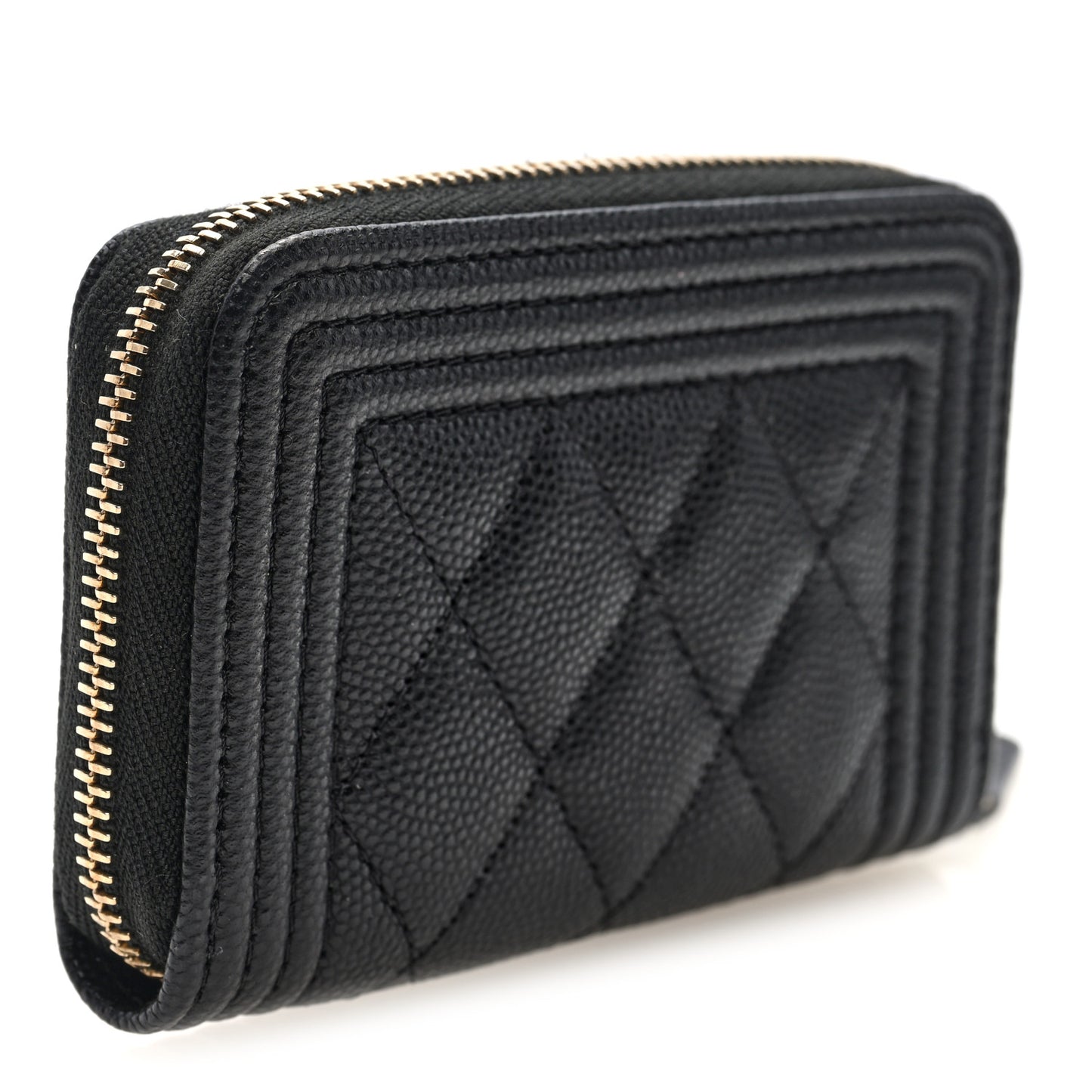 Caviar Quilted Boy Zip Around Coin Purse Wallet Black