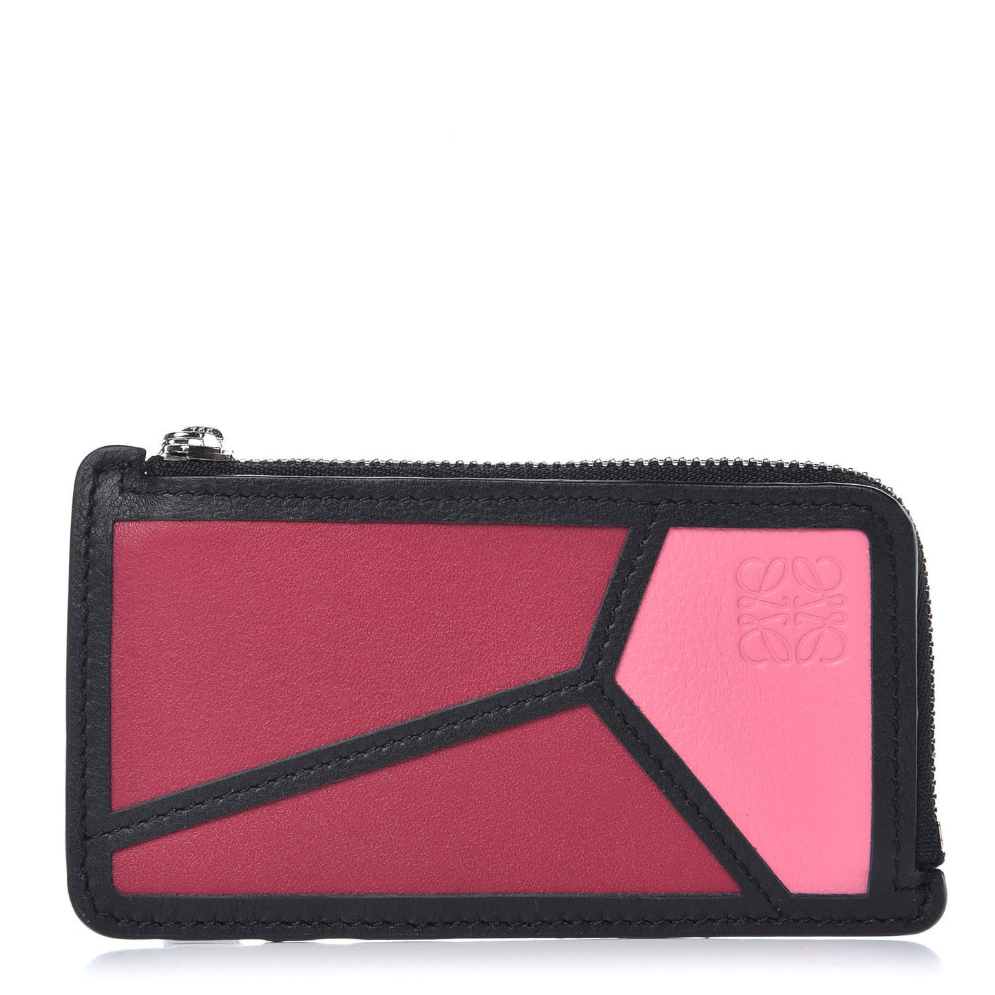 Calfskin Puzzle Colorblock Coin Card Holder Wild Rose Raspberry