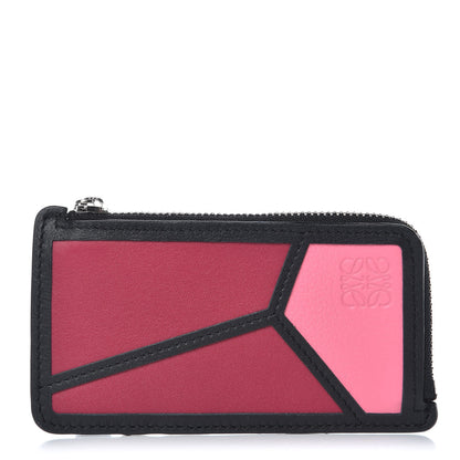 Loewe Calfskin Puzzle Colorblock Coin Card Holder Wild Rose Raspberry 1 of 8