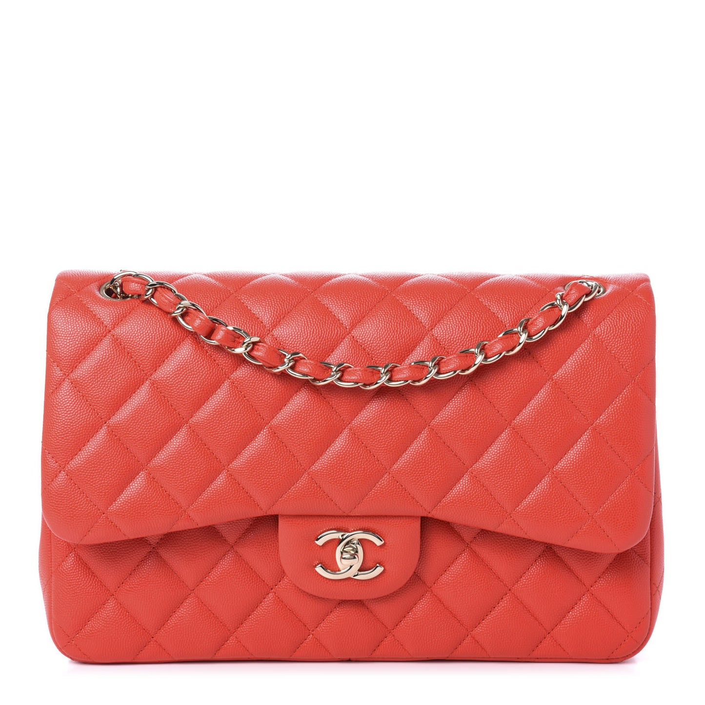 Caviar Quilted Jumbo Double Flap Red