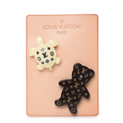 Louis Vuitton Monogram Nonours Teddy Bear Tortoise Pin Brooch Set 1 of 4