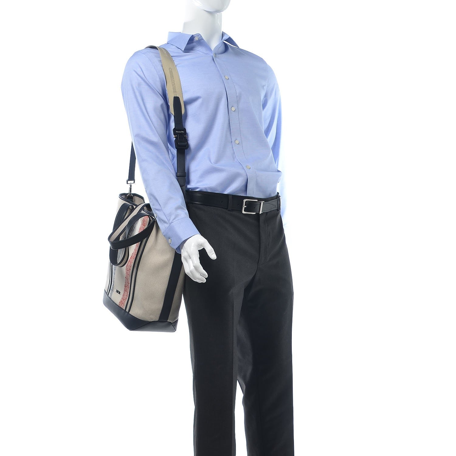 Christian Dior HOMME Oblique Canvas Grained Calfskin Three-Tone Tote Beige 2 of 7