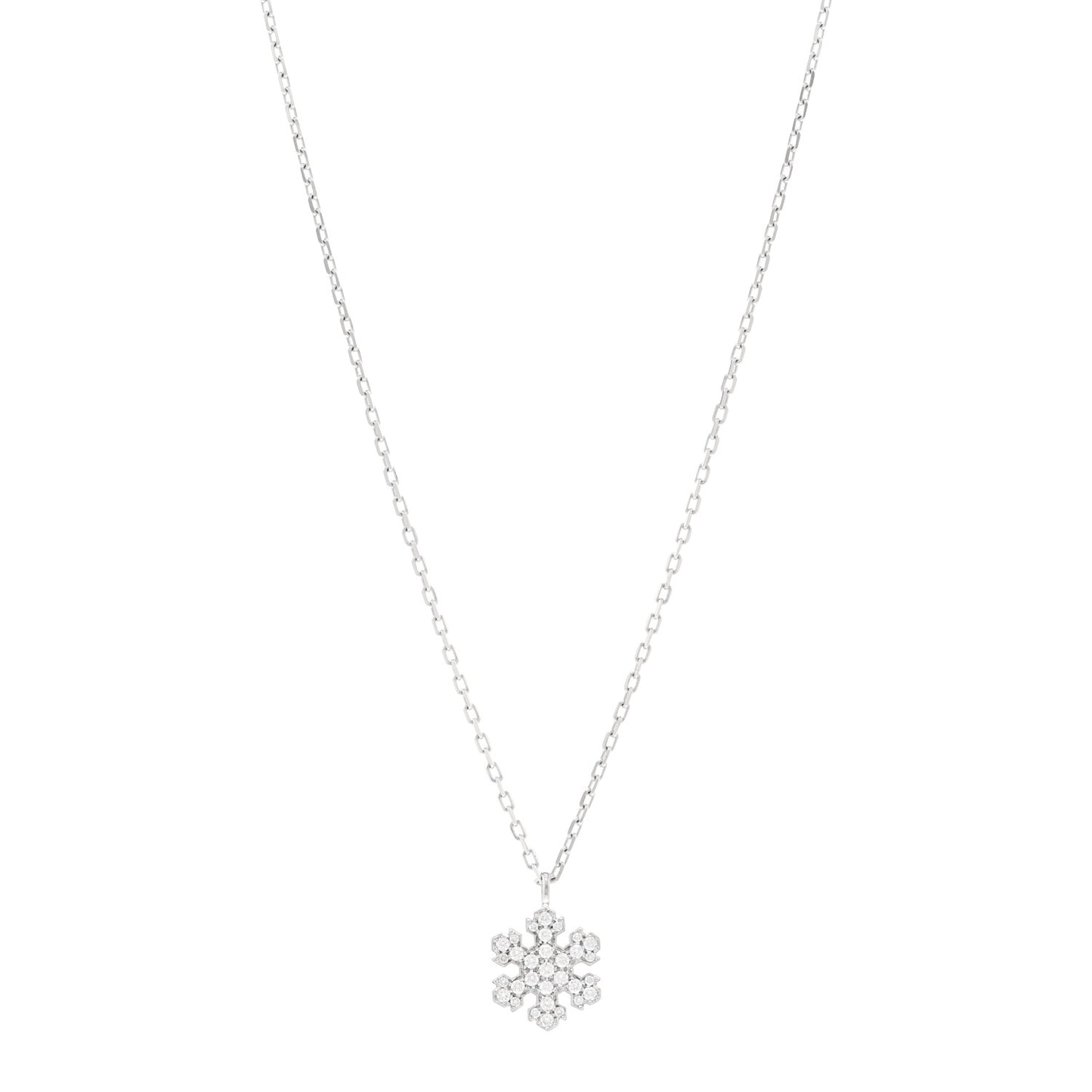 18K White Gold Diamond Snowflake Pendant Necklace