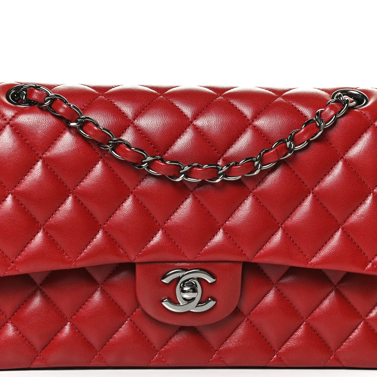 Lambskin Quilted Medium Double Flap Red