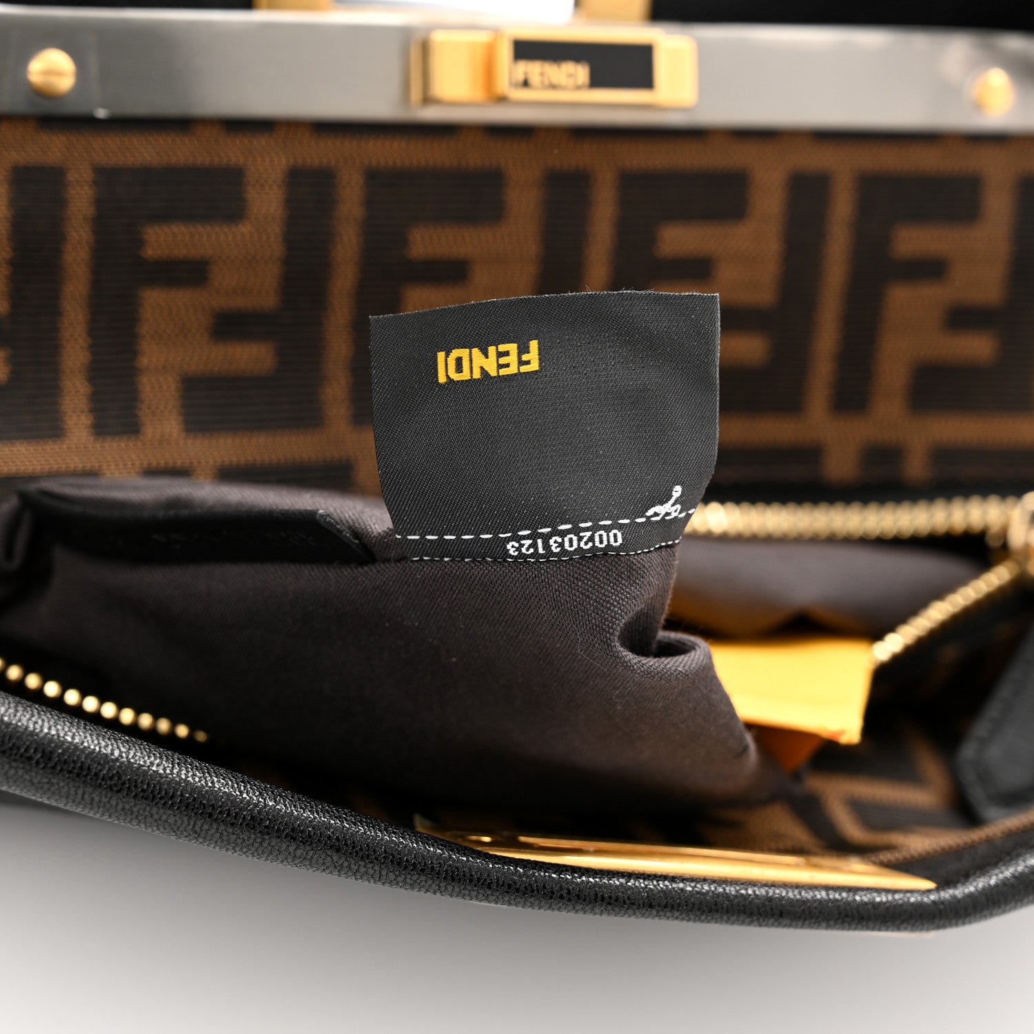 Fendi Goatskin Zucca Large Peekaboo Iconic Satchel Black Tobacco 9 of 13
