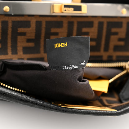 Fendi Goatskin Zucca Large Peekaboo Iconic Satchel Black Tobacco 9 of 13