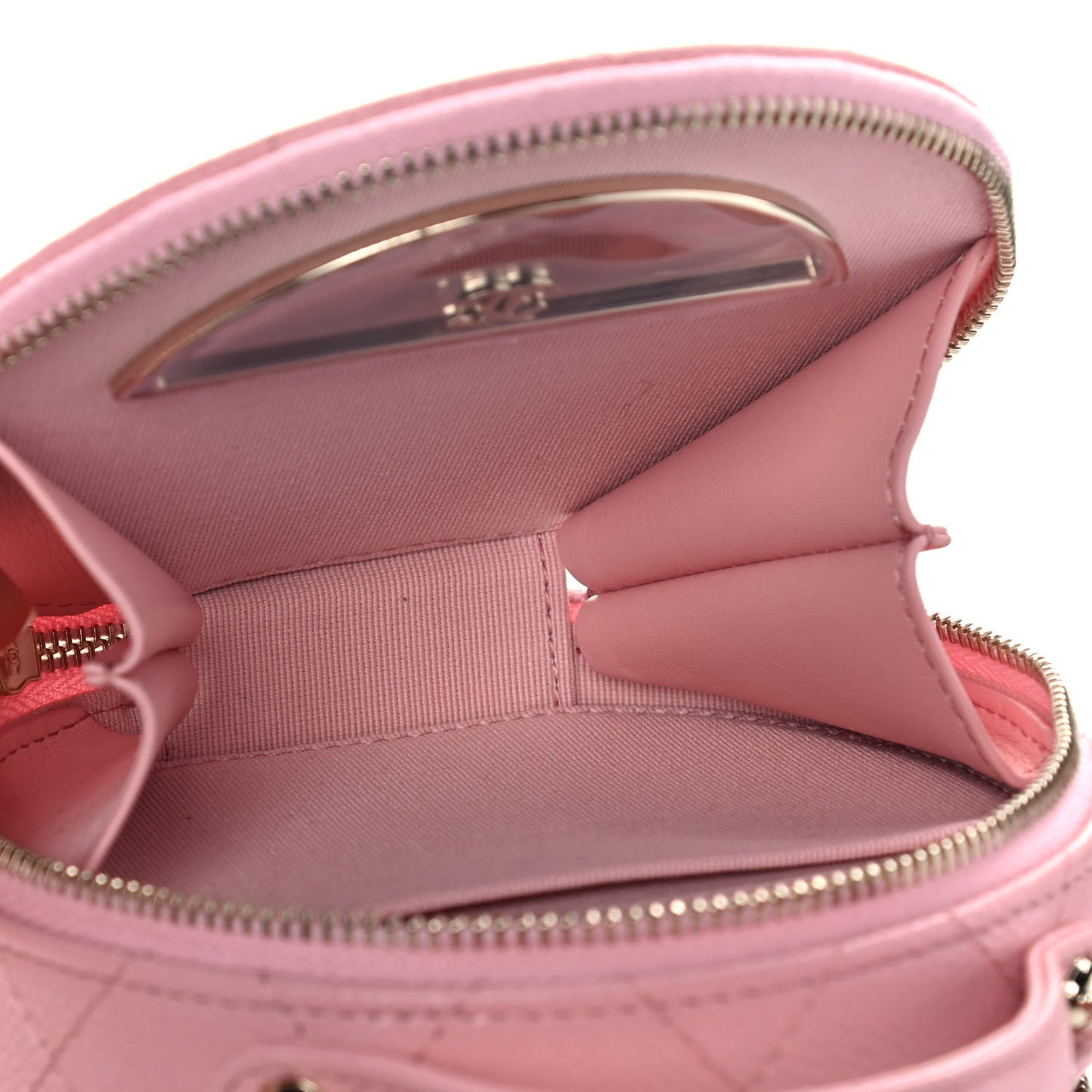Caviar Quilted Round Handle With Care Vanity With Chain Pink
