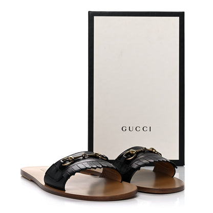 Gucci Goatskin Fringe Mens Horsebit Slide Sandals 10 Black 9 of 9
