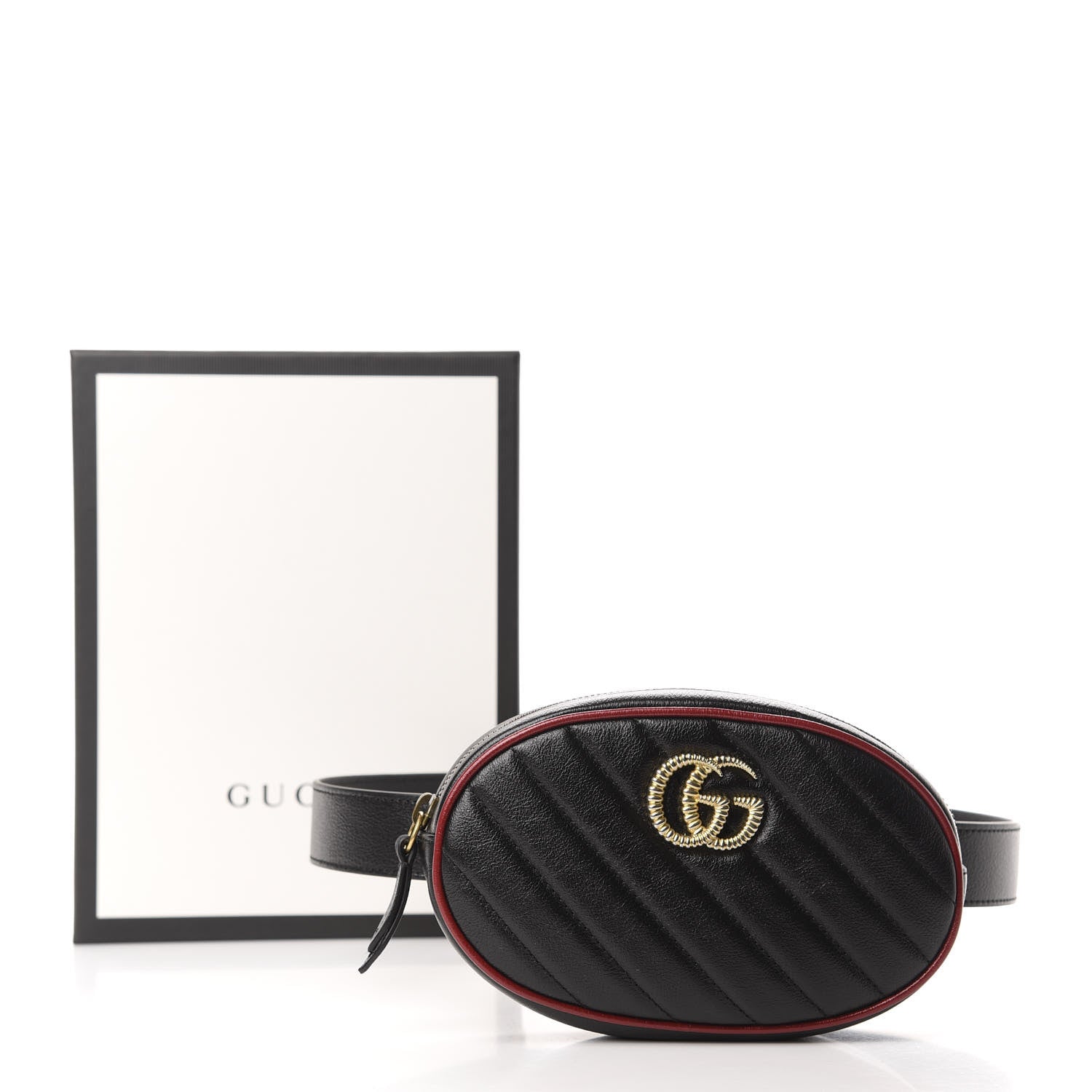 Gucci Azalea Calfskin Matelasse Diagonal Torchon GG Marmont Belt Bag 75 30 Black Romantic Cerise 12 of 12