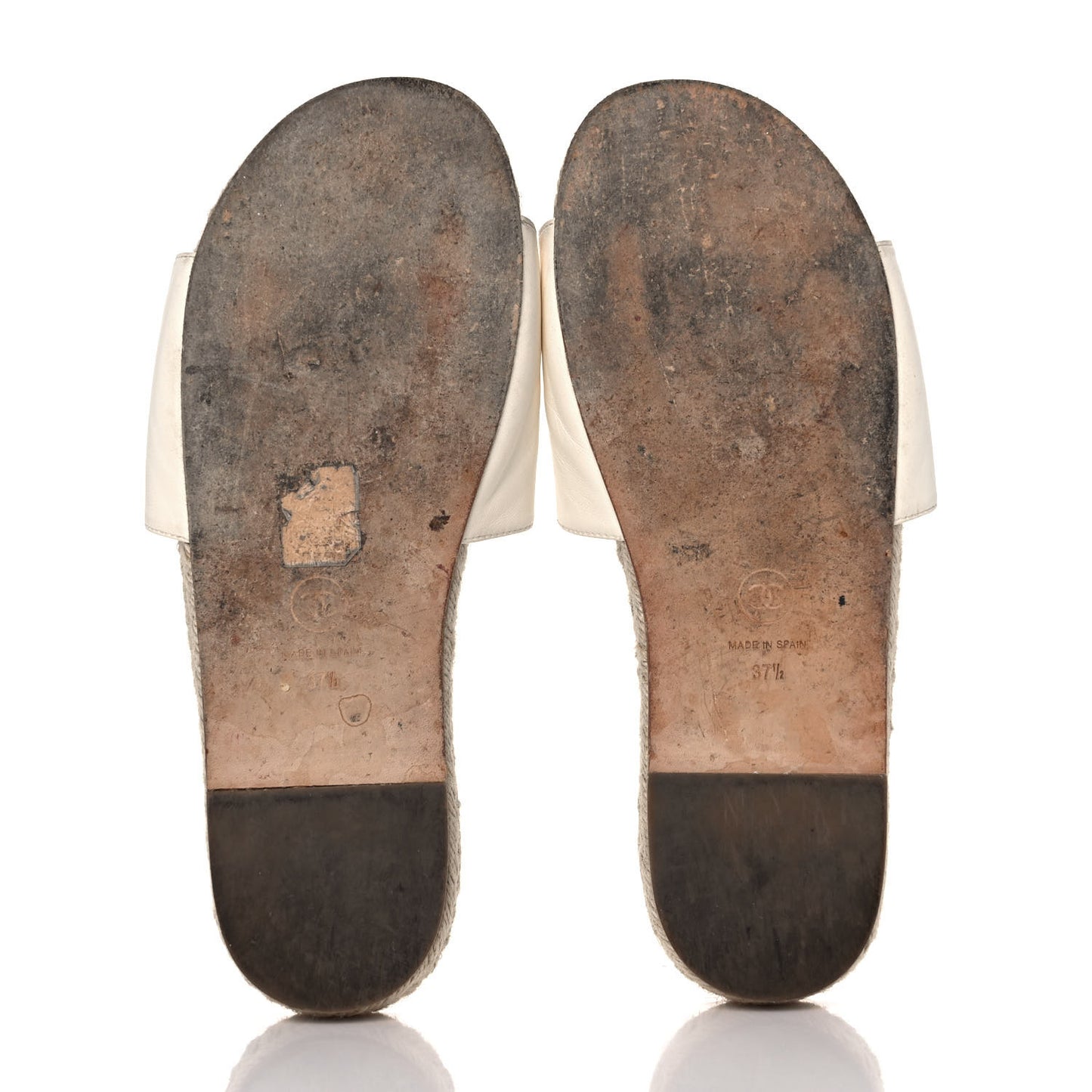 Lambskin Pearl CC Espadrille Slip On Sandals 37.5 Ivory