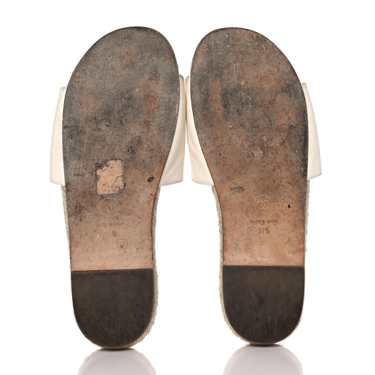 Chanel Lambskin Pearl CC Espadrille Slip On Sandals 37.5 Ivory 5 of 9