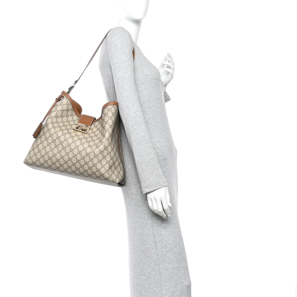 Gucci GG Icon Monogram Padlock Shoulder Bag Beige Dark Brown 1874628 ...