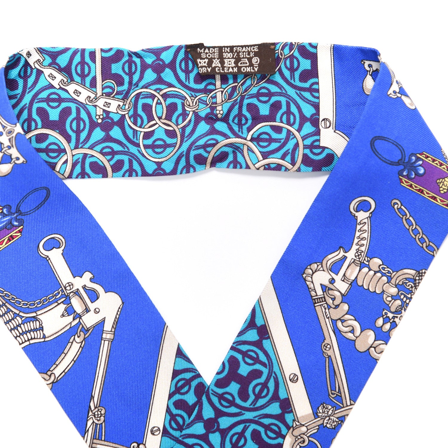 Hermes Silk Mors Et Gourmettes Remix Twilly Bleu Roy Turquoise Prune 3 of 5