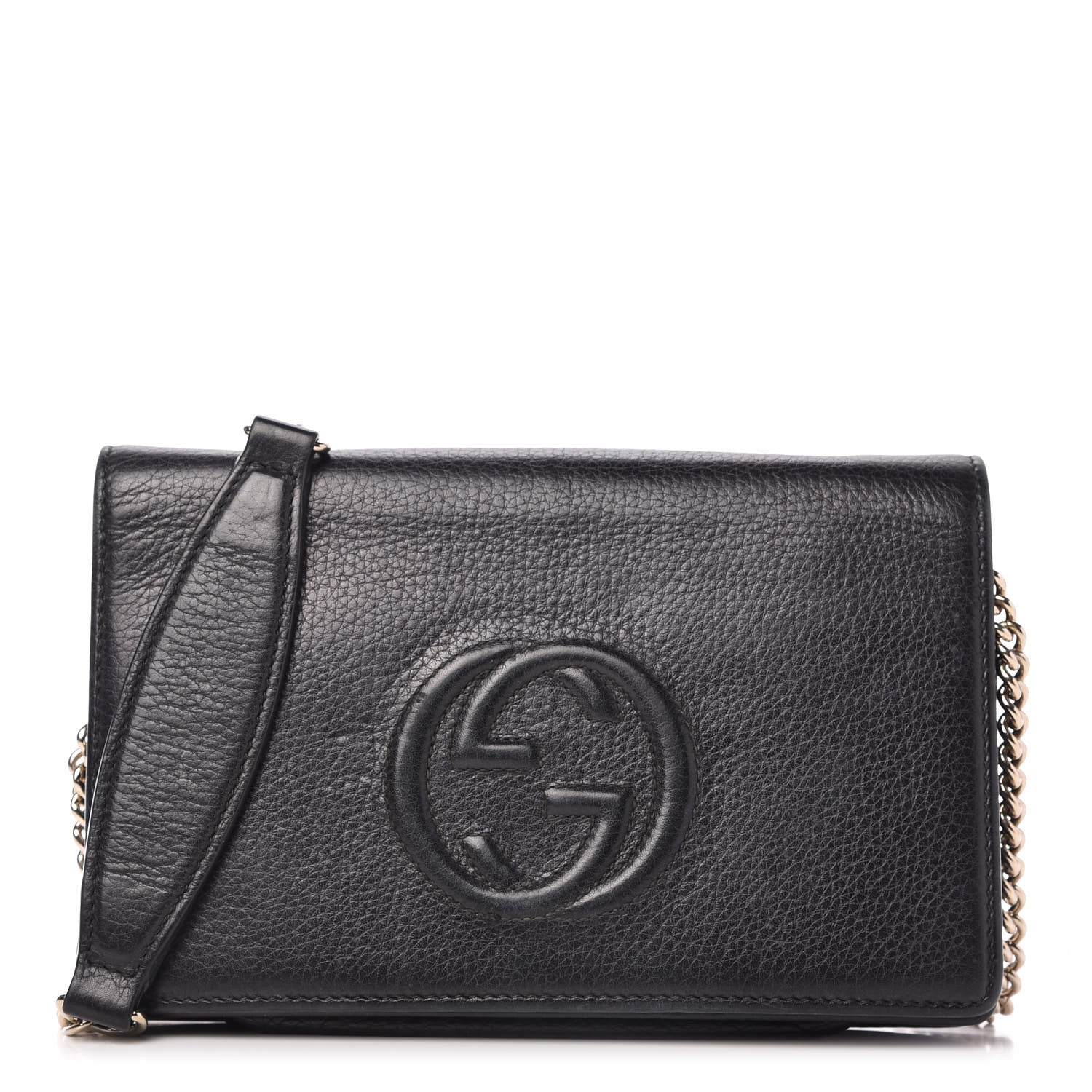 Gucci Pebbled Calfskin Soho Wallet on Chain Black 1 of 9