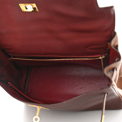 Hermes Togo Tri-Color Kelly Retourne 32 Rouge H Gold Havane 5 of 19