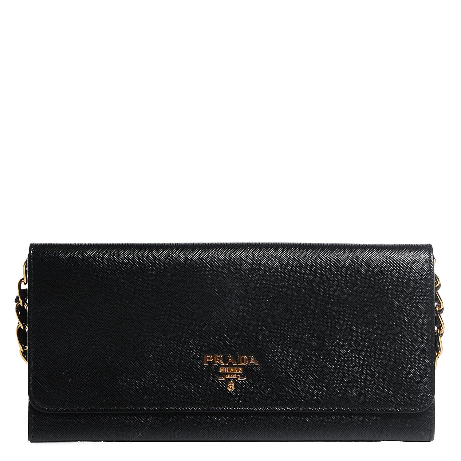 Prada Saffiano Metal Oro Chain Wallet Nero Black 10 of 18
