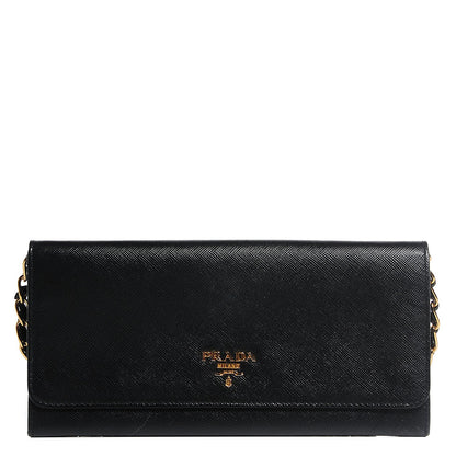 Prada Saffiano Metal Oro Chain Wallet Nero Black 10 of 18