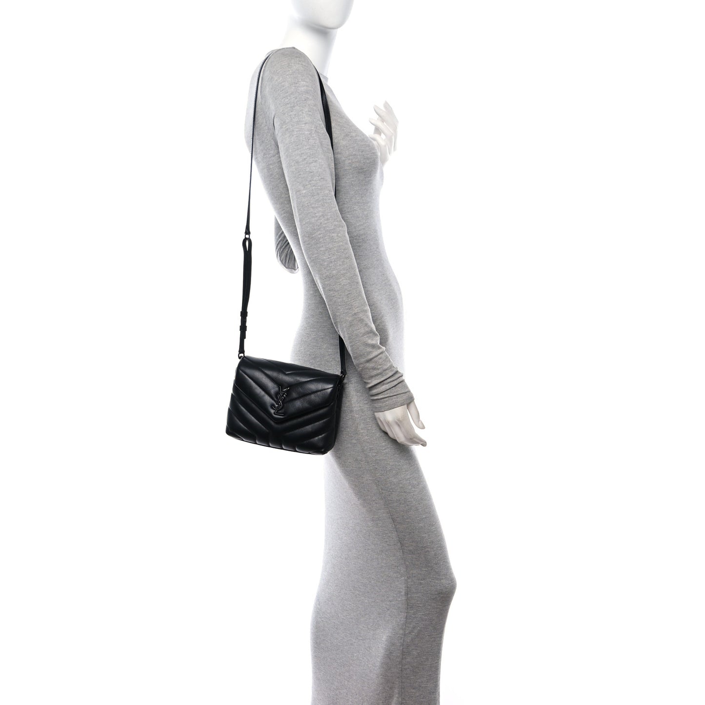 Calfskin Y Quilted Monogram Monochrome Toy Loulou Crossbody Bag Black