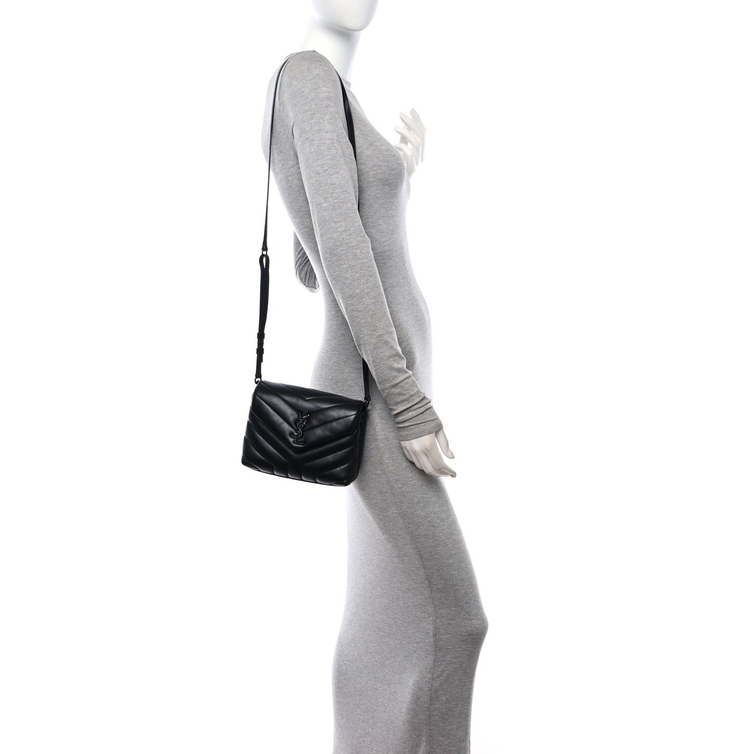 Saint Laurent Calfskin Y Quilted Monogram Monochrome Toy Loulou Crossbody Bag Black 2 of 10