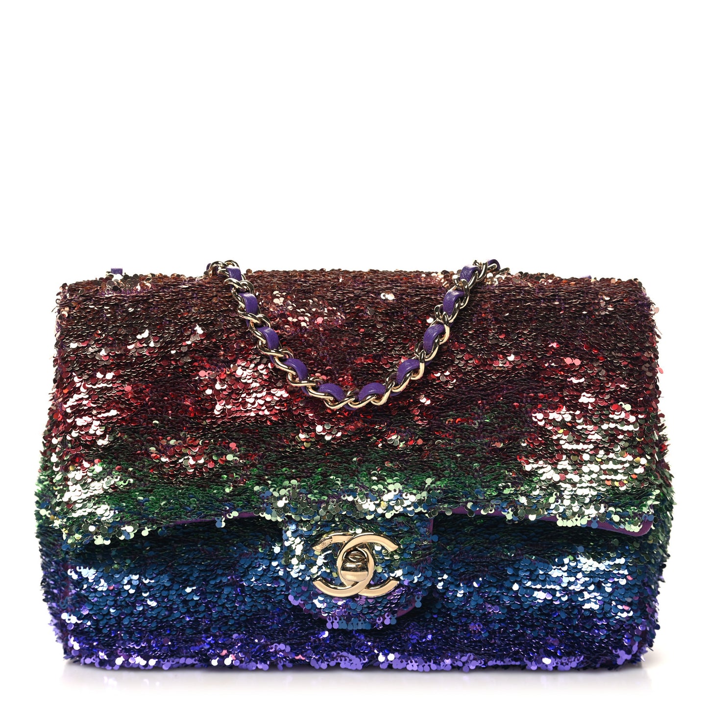 Gradient Sequin Mini Rectangular Flap Purple Multicolor