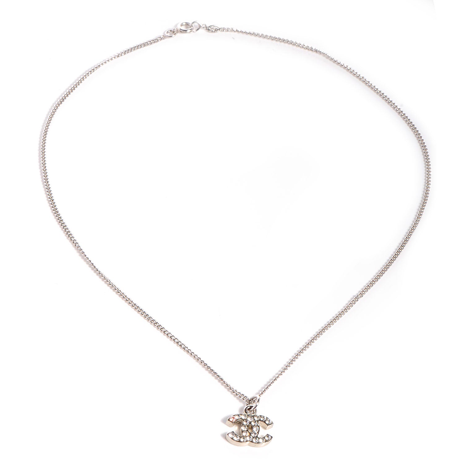 Chanel Crystal CC Necklace Silver 3 of 5