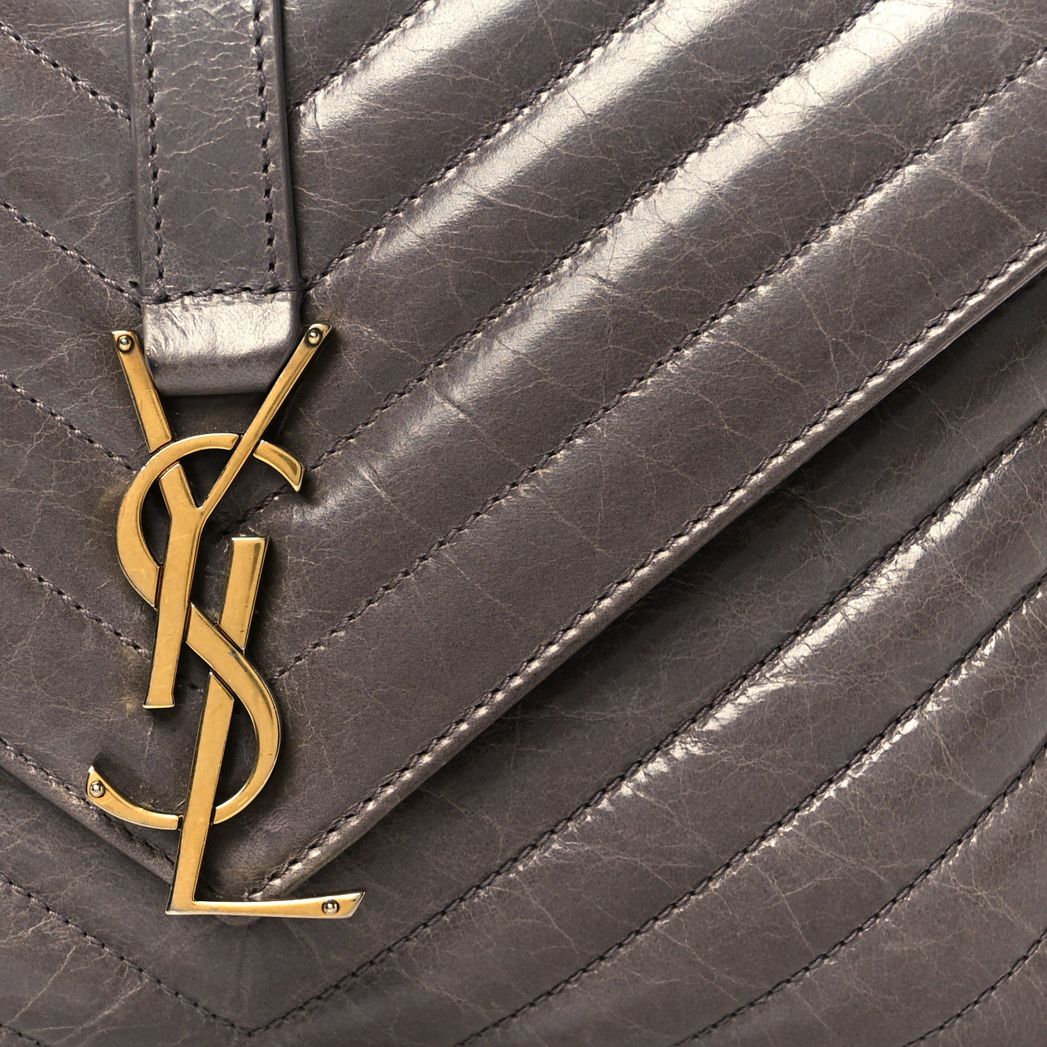 Saint Laurent Waxed Calfskin Matelasse Chevron Medium Monogram College Bag Fog Gray 8 of 10