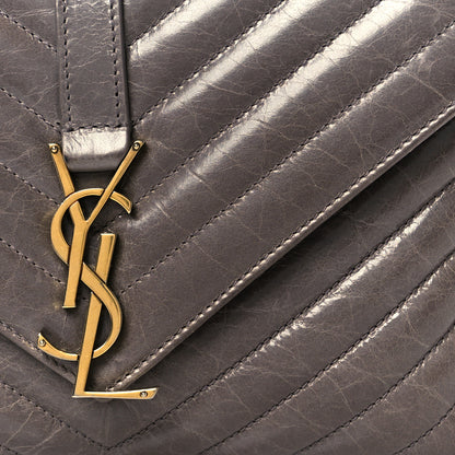 Saint Laurent Waxed Calfskin Matelasse Chevron Medium Monogram College Bag Fog Gray 8 of 10