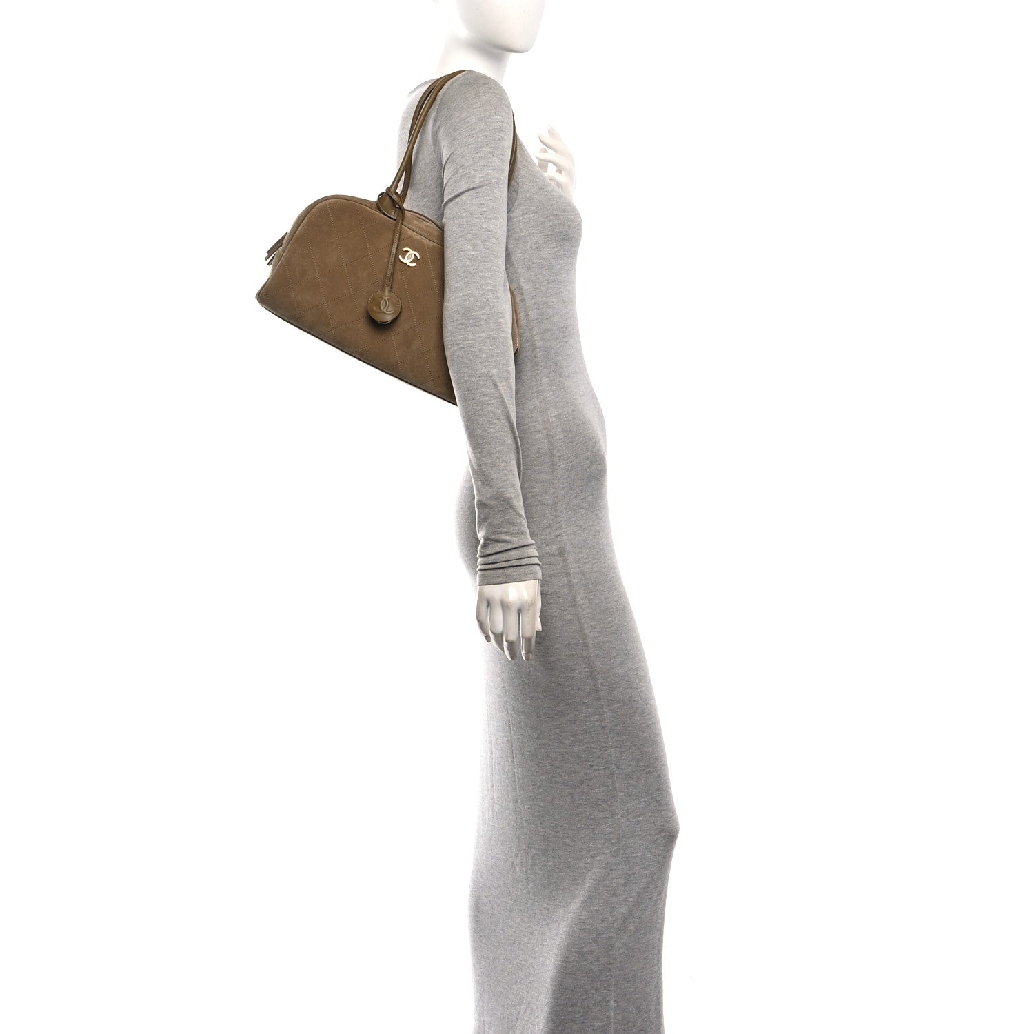Chanel Suede Calfskin Large Perfect Bowling Bag Dark Beige 2 of 11