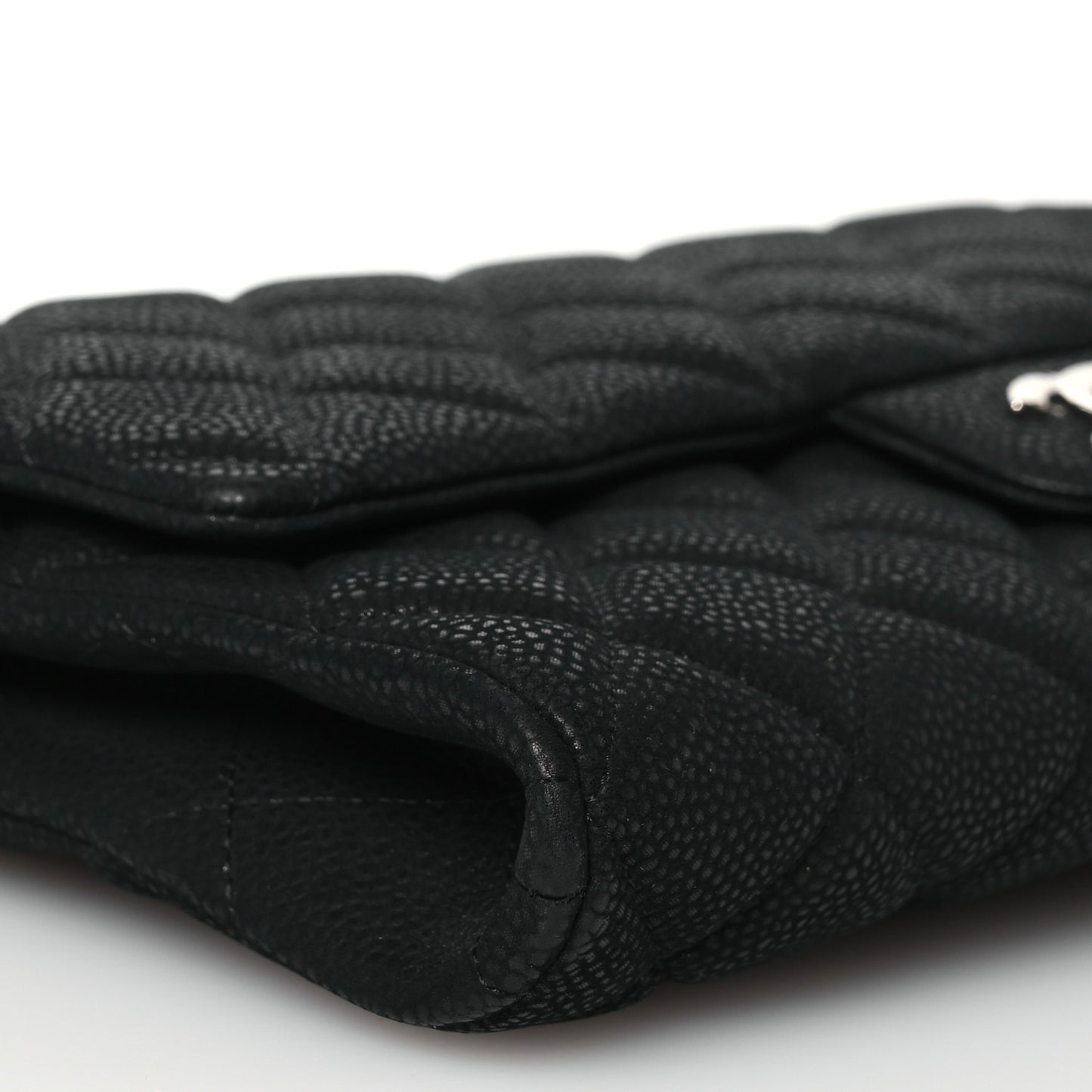 Iridescent Caviar Quilted Clutch With Chain Flap Black