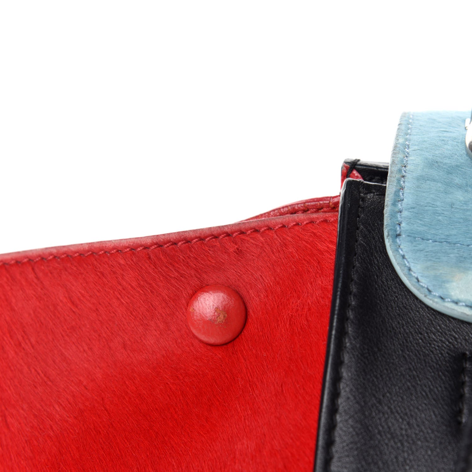 Celine Pony Hair Smooth Calfskin Medium Tri-Color Trapeze Glacier Red Black 12 of 16