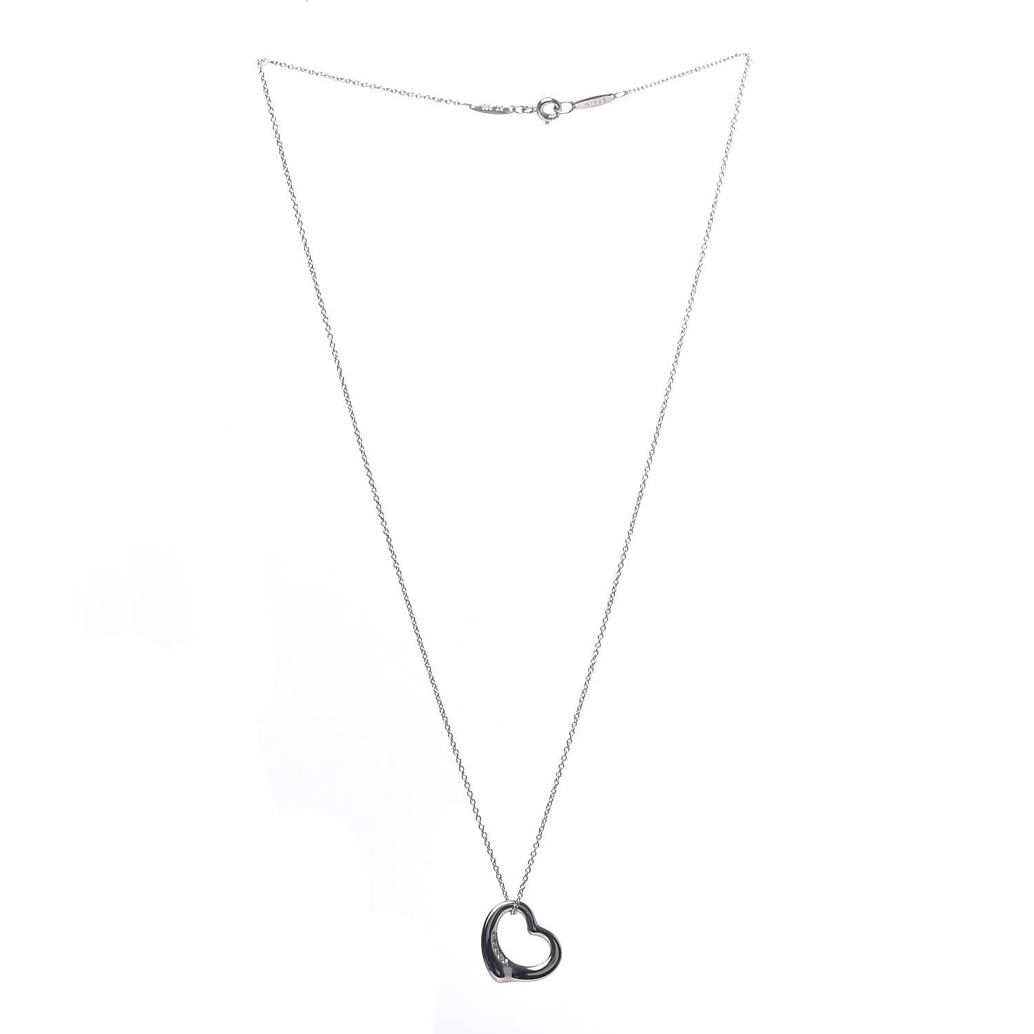 Tiffany Platinum Diamond Elsa Peretti Open Heart Pendant Necklace 3 of 7