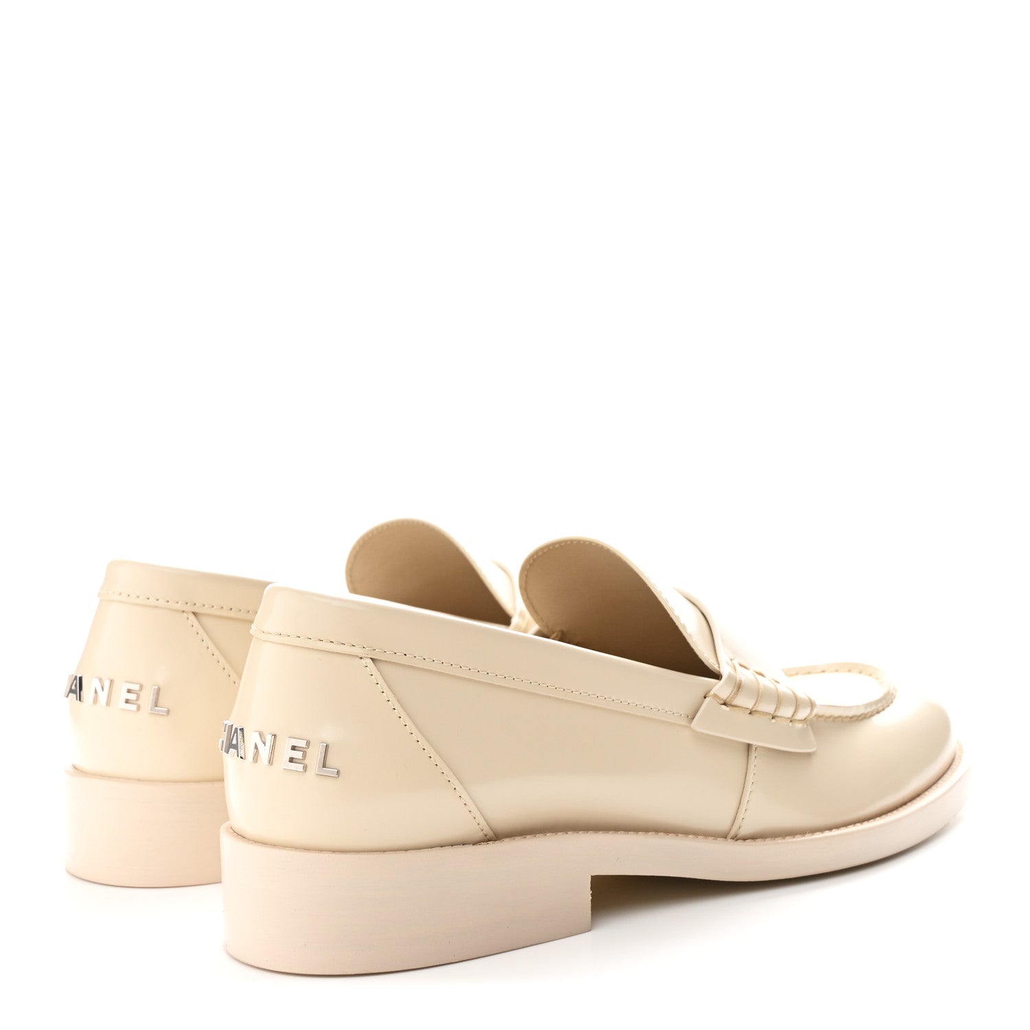 Chanel Shiny Calfskin Logo Loafers 39.5 Beige 5 of 11