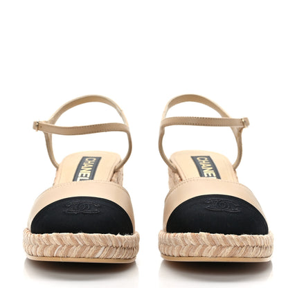 Chanel Lambskin Grosgrain CC Espadrilles Wedges 41 Beige Black 2 of 9