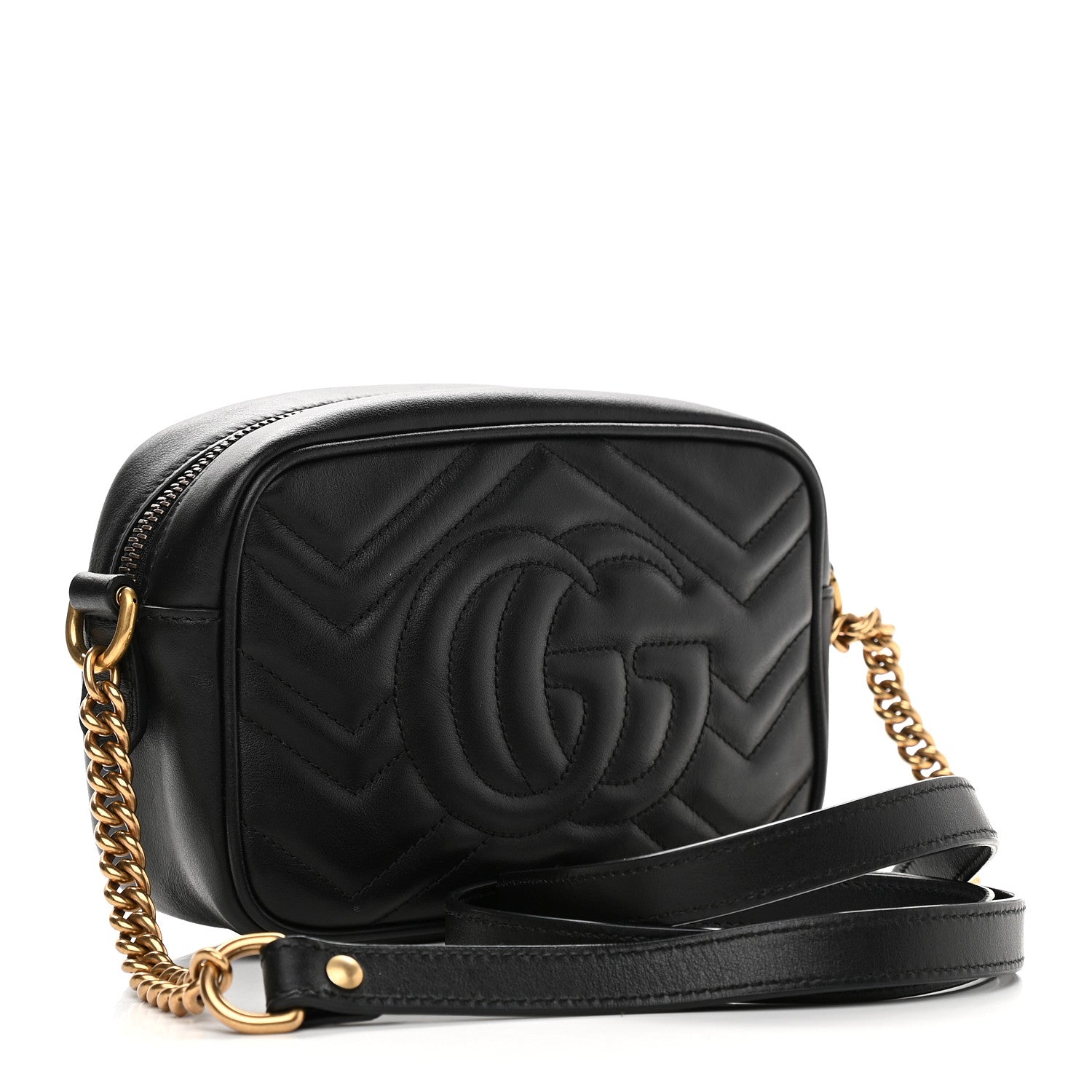 Gucci Calfskin Matelasse Mini GG Marmont Chain Shoulder Bag Black 3 of 10