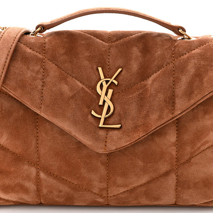 Saint Laurent Suede Calfskin Quilted Toy Loulou Puffer Monogram Chain Satchel Cinnamon 8 of 10