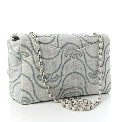 Chanel Denim Embossed CC Logo Print Jumbo Single Flap Blue 3 of 11
