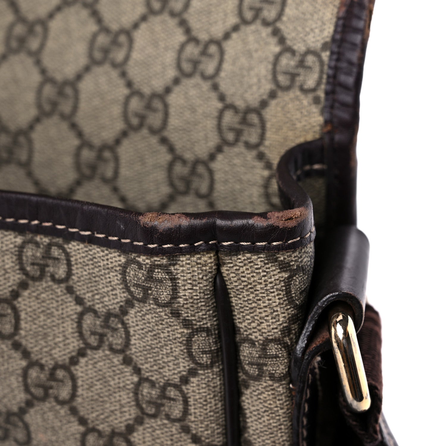 Gucci GG Plus Monogram Medium Double Buckle Flap Messenger Bag Beige Dark Brown 21 of 28