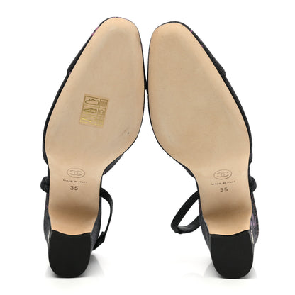 Chanel Denim Cap Toe Denim Mood Slingback Pumps 35 Black Multicolor 5 of 9
