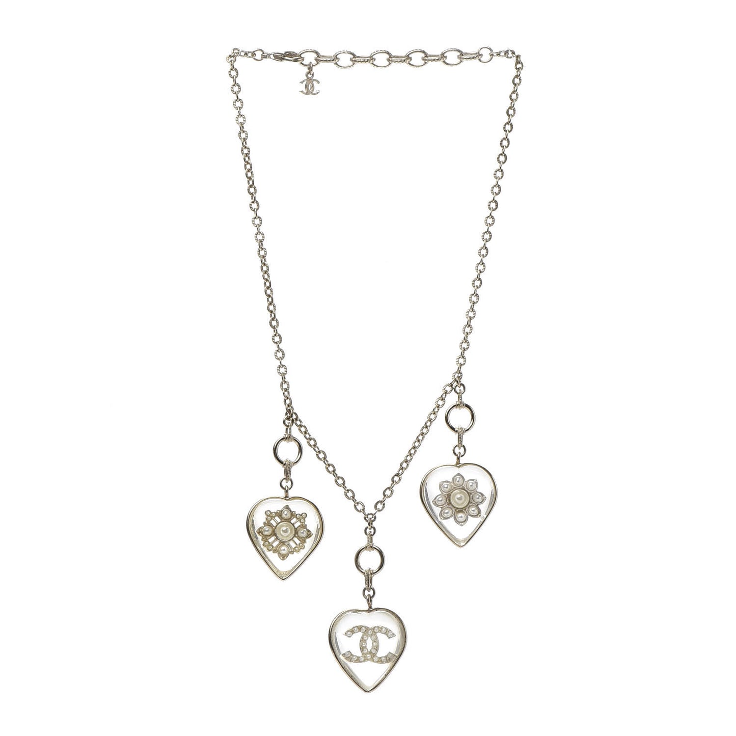 Resin Pearl Heart CC Pendant Necklace Gold