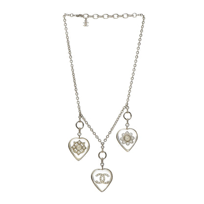 Chanel Resin Pearl Heart CC Pendant Necklace Gold 3 of 8
