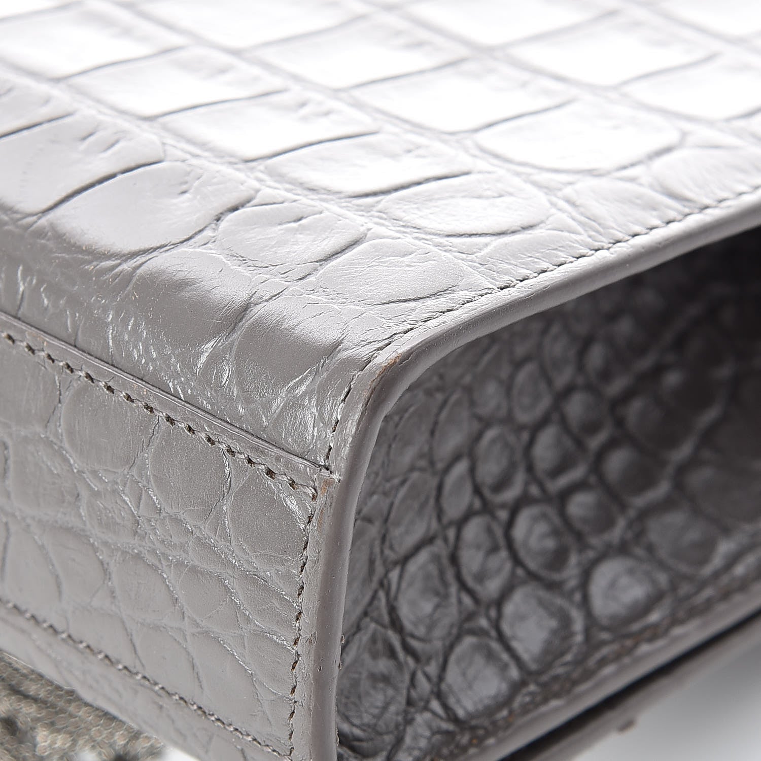 Saint Laurent Calfskin Crocodile Embossed Medium Classic Monogram Kate Tassel Satchel Fog 13 of 15