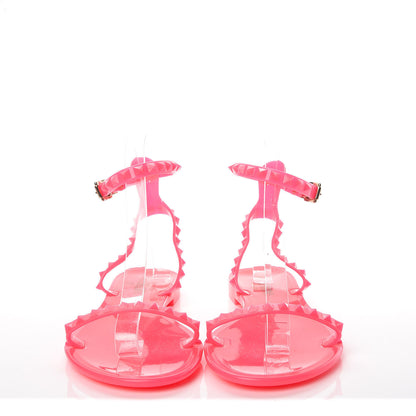 Valentino Garavani PVC Jelly Rockstud Ankle Strap Flat Sandals 37 Fuxia Fluo 2 of 9