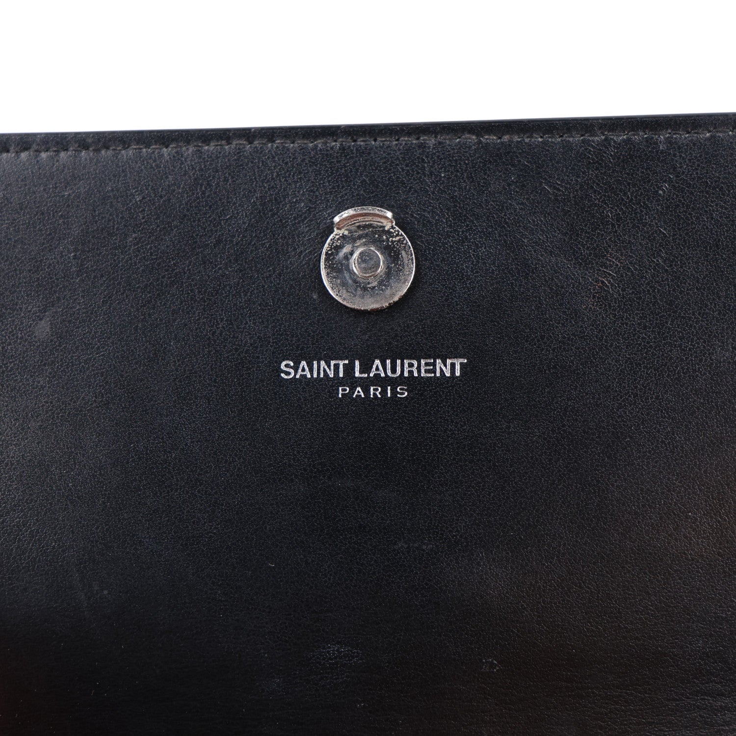 Saint Laurent Calfskin Crocodile Embossed Monogram Sunset Chain Wallet Black 6 of 11