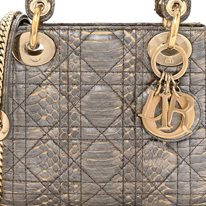 Christian Dior Metallic Snakeskin Cannage Mini Lady Dior Silver 8 of 11