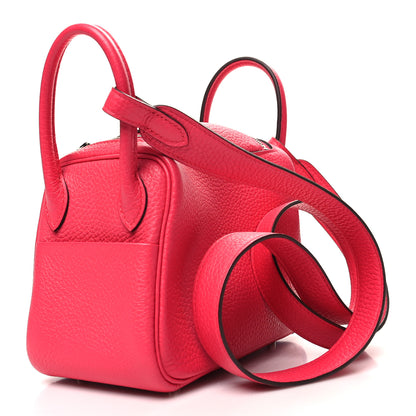 Hermes Taurillon Clemence Mini Lindy 20 Rose Extreme 2 of 11