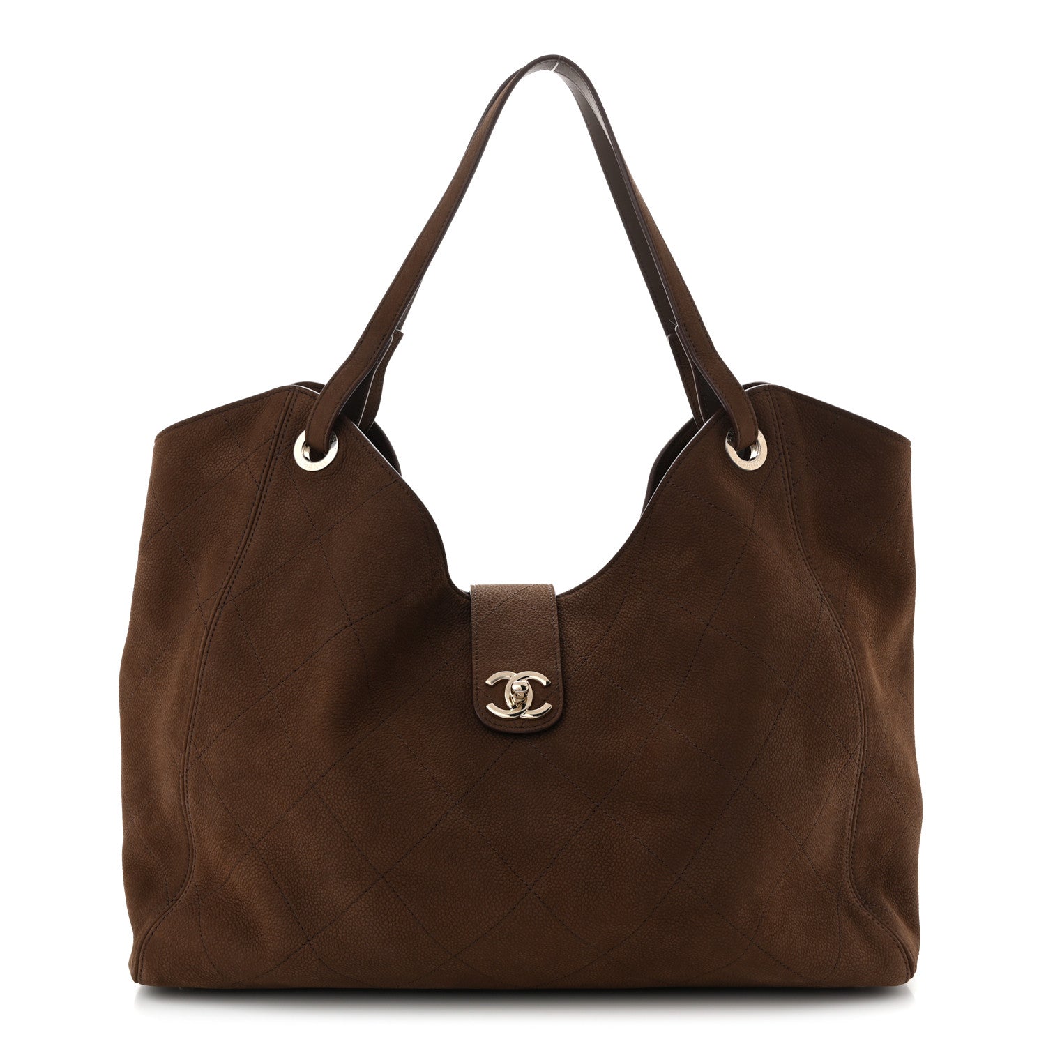 Chanel Grained Nubuck Calfskin Quilted Maxi Shopping Bag Dark Brown 1 of 11