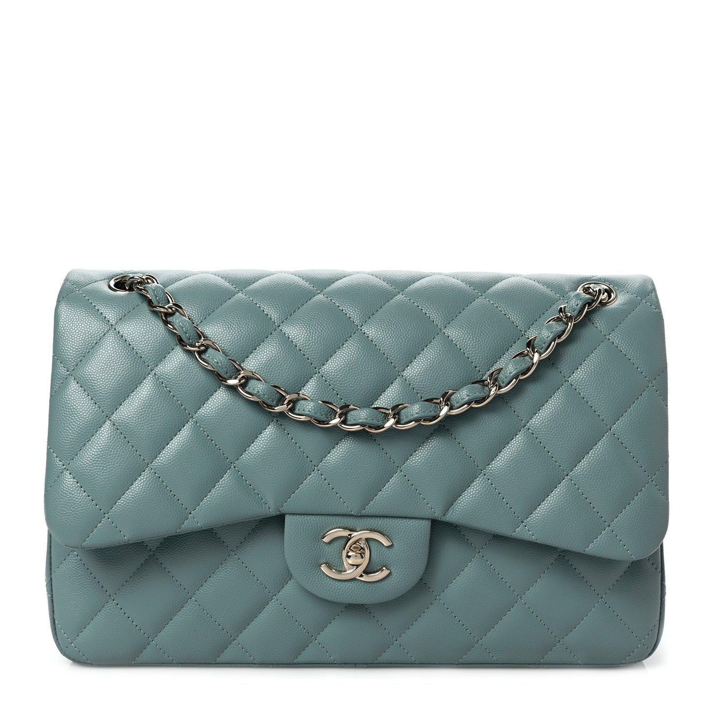 Caviar Quilted Jumbo Double Flap Dark Green